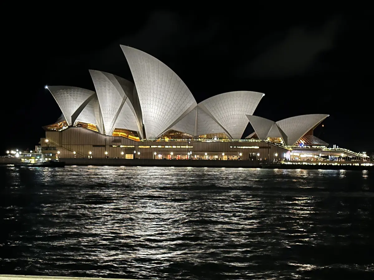 The Sydney Opera House lit up at night