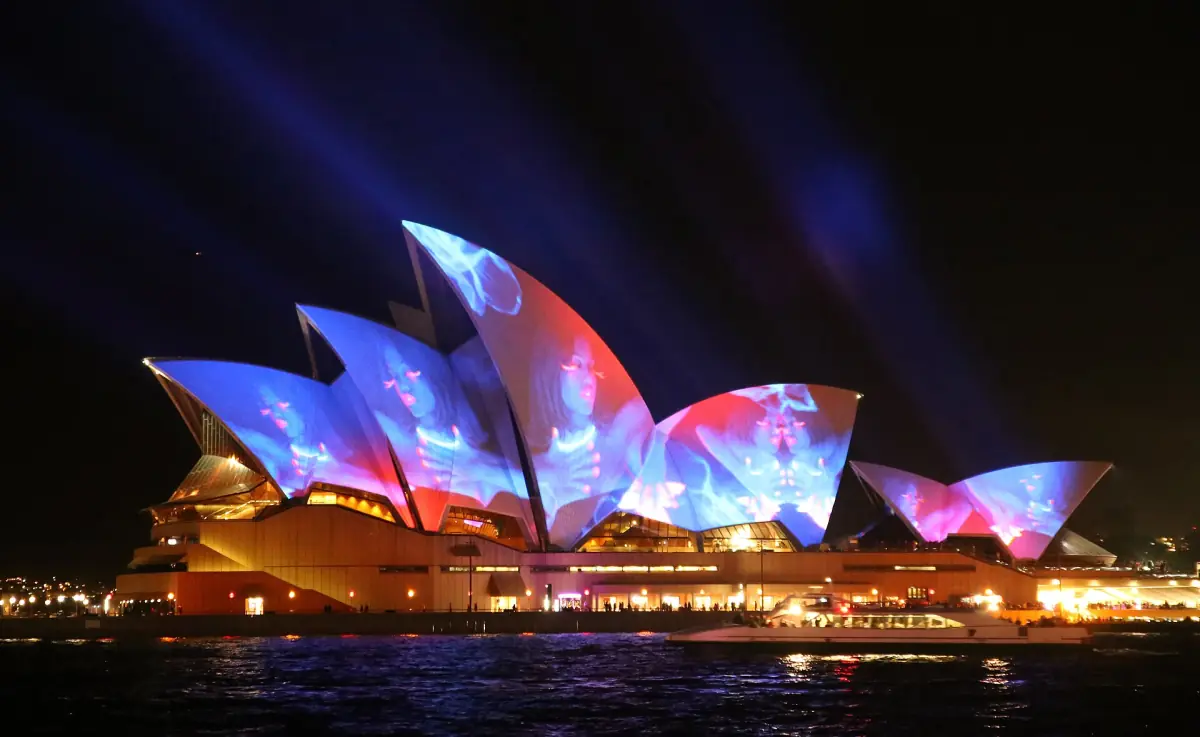 The sails lit up during Vivid Sydney